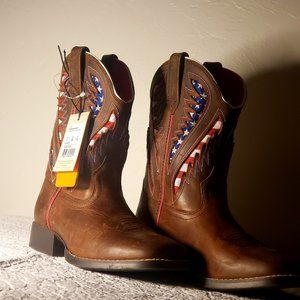 Ariat Cowboy Boots American Flag, Brand New, Size 1, Red, White, Blue, and Brown